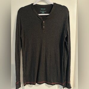 Tommy John Men's henley Sleep Long  Sleeve Tee - small dark gray loungewear